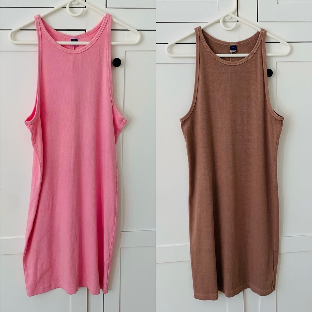 Old Navy Ribbed High Neck Pink/Brown Bodycon Dress Bundle of 2 Size XL